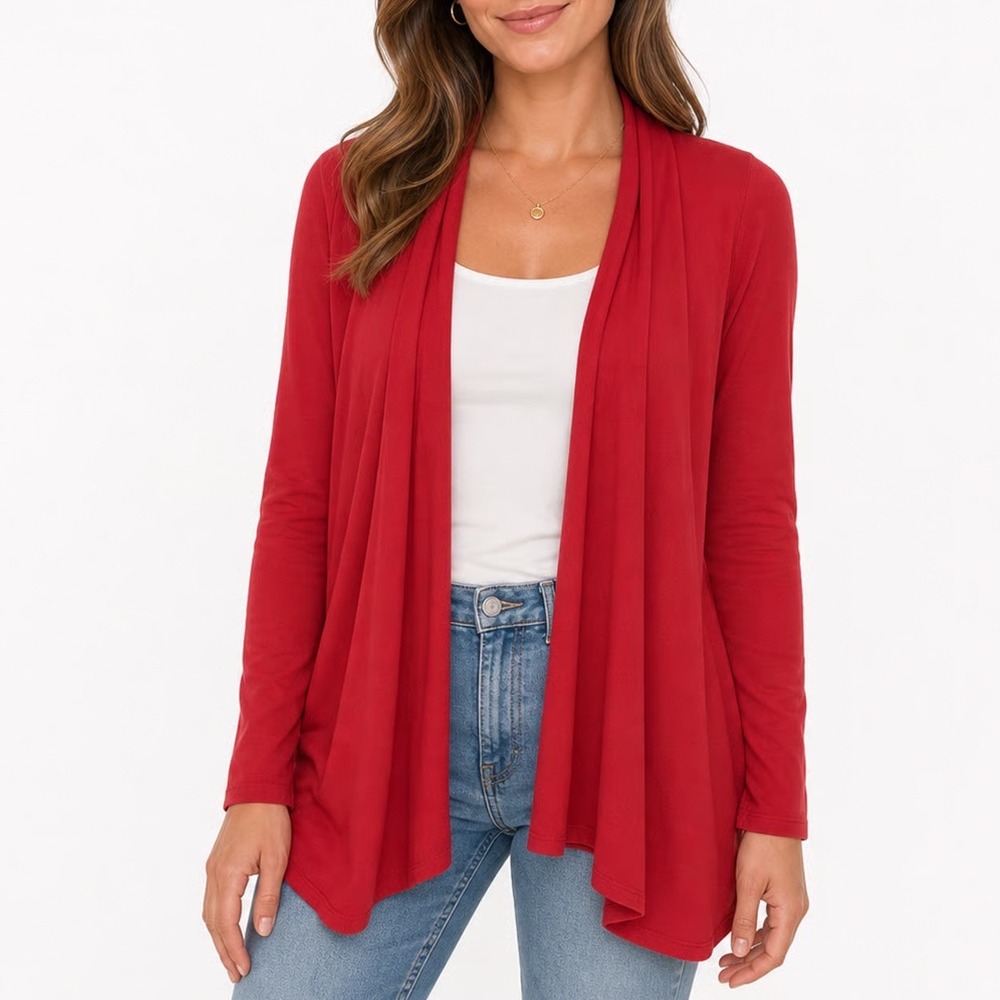 Newchoice Womens Open Front Cardigan Coral Red Long Sleeve Viscose Stretch Small